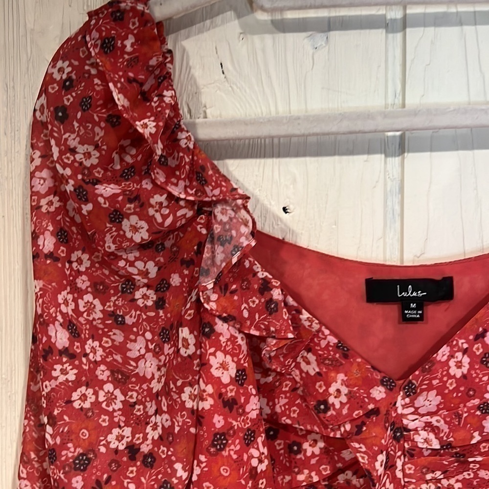 Lulus Ruffle Top with Sheer Sleeves, Size M - Picture 2 of 12